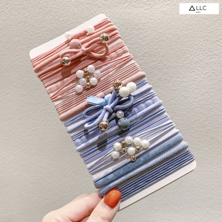 Set buộc tóc thời trang, chun buộc tóc tết hoa. hộp 25 cái