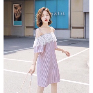 Đầm suông 2 dây phối ren MH