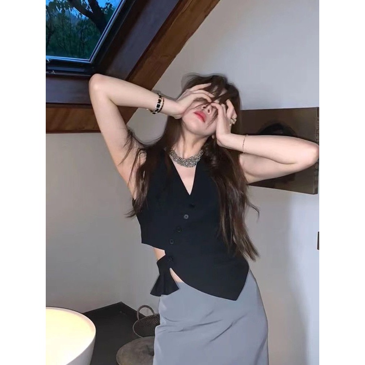 Bán Chạy!F &amp; X Áo Khoác Vest Không Tay Dáng Ngắn Màu Đen Thời Trang Mùa Hè Cho Nữ