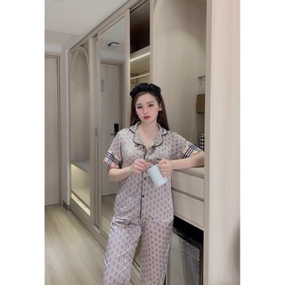 Pyjama tay ngắn quần dài họa tiết màu xám