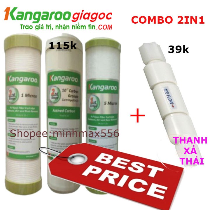 Combo 01 bộ lõi lọc nước kangaroo VÀ 01 thanh xả nước thải  [UY TIN SỐ 1]