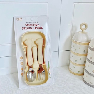 SET THÌA + DĨA SILICON CÁN INOX DÀI CHO BÉ