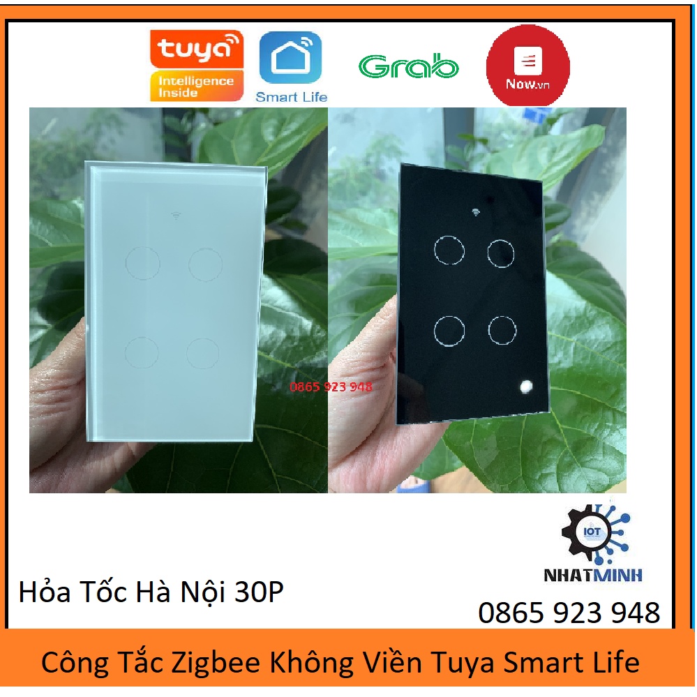 Công Tắc Zigbee TuyaSmart Không Viền 1,2,3,4 Nút Cảm Ứng Hình Chữ Nhật Điều Khiển Từ Xa