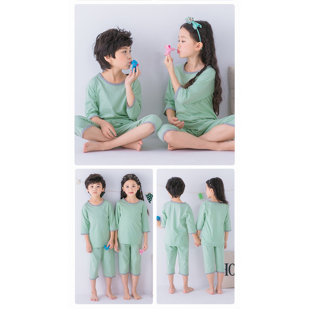 Bộ Đồ Ngủ Tay Dài 3 / 4 Vải Cotton 100-160cm Màu Sắc Đáng Yêu Cho Bé
