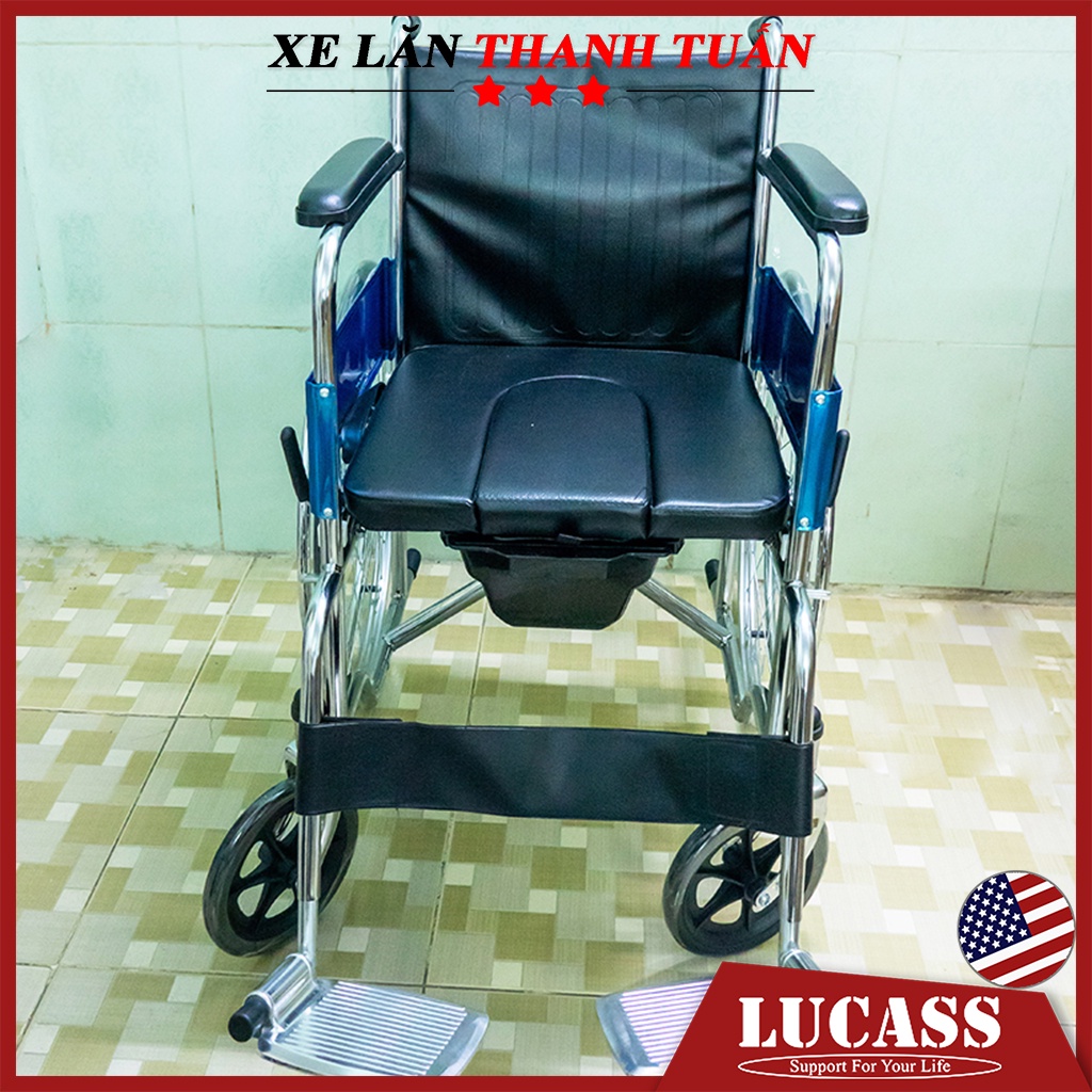 Xe lăn có bô vệ sinh Lucass X8 Khung inox và nệm da cao cấp - Dùng Như 1 Chiếc Xe Lăn đa năng gấp gọn khi di chuyển