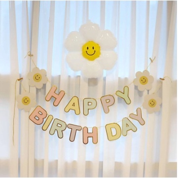 Dây HAPPY BIRTHDAY hoa cúc, bóng hoa cúc trắng họa mi Daisy trang trí sinh nhật, đạo cụ chụp hình