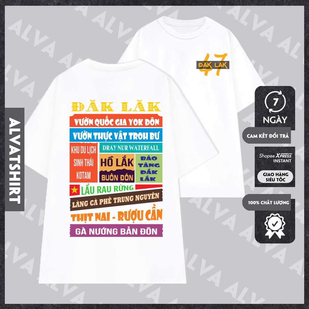 Áo thun các tỉnh Tây Nguyên Màu Trắng Việt Nam Oversize Unisex độc quyền tại Alva