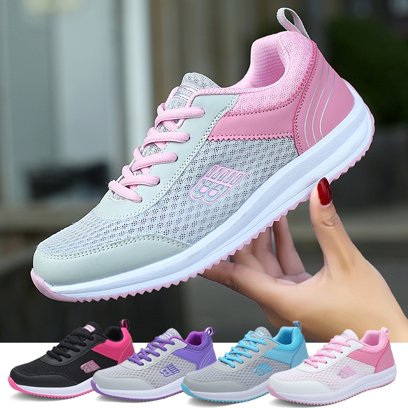 Giày Thể Thao Đế Bằng Phối Lưới Thoáng Khí Chống Trượt 5 Màu Size 35-41 Cho Nữ