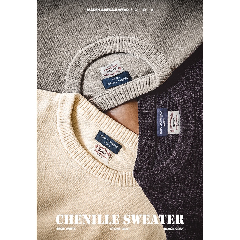 Áo sweater Maden  dệt kim cổ tròn giữ ấm đơn giản phong cách Mỹ mới 2022 cho nam