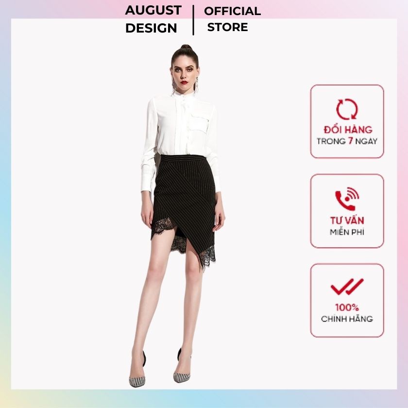 Chân váy nữ kẻ body phối ren hai lớp BY AUGUST DESIGN