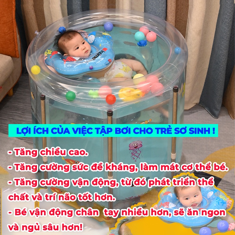 [Tặng Bóng + Phao ] Bể Bơi Thành Cao Cho Bé - Size Lớn 80x80 cm - Khung chống chắc chắn - Giúp bé phát triển - Hồ bơi