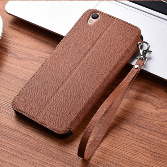 Bao Da OPPO A37 Vỏ Ốp Lưng Ví Tiền Vân gỗ Flip Case Oppoa37 Casing Wood Grain Thin Wallet Soft Casing Cover Cases Silicone Stand Holder Card Bảo Vệ