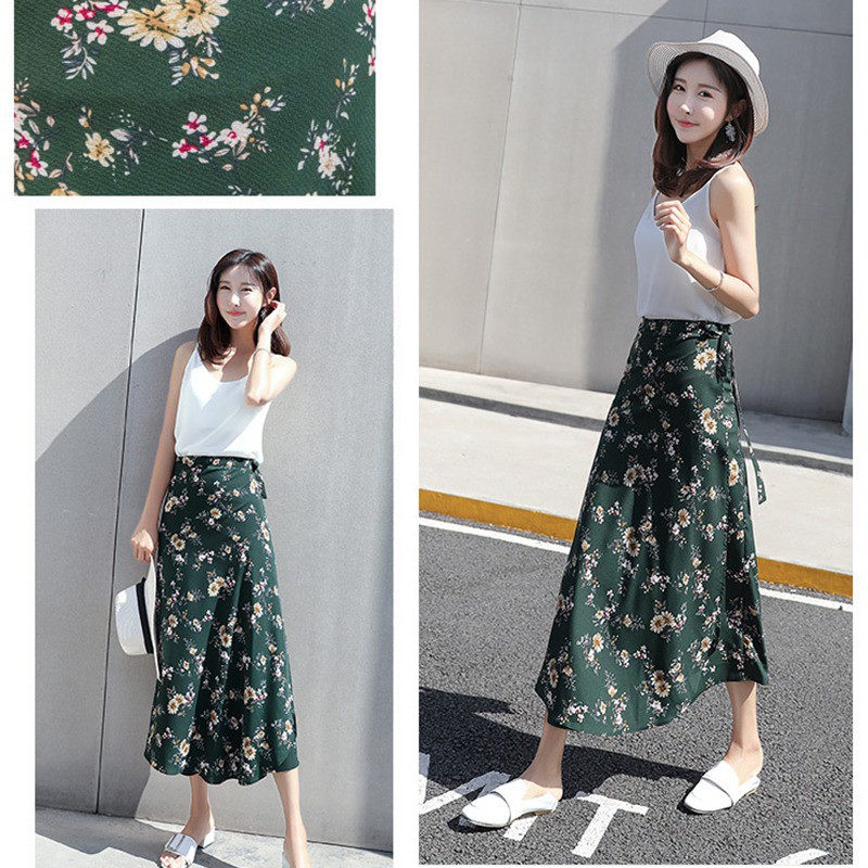 [Baywellfashion]Chân váy vải chiffon họa tiết hoa thiết kế xẻ tà quyến rũ dành cho nữ | BigBuy360 - bigbuy360.vn