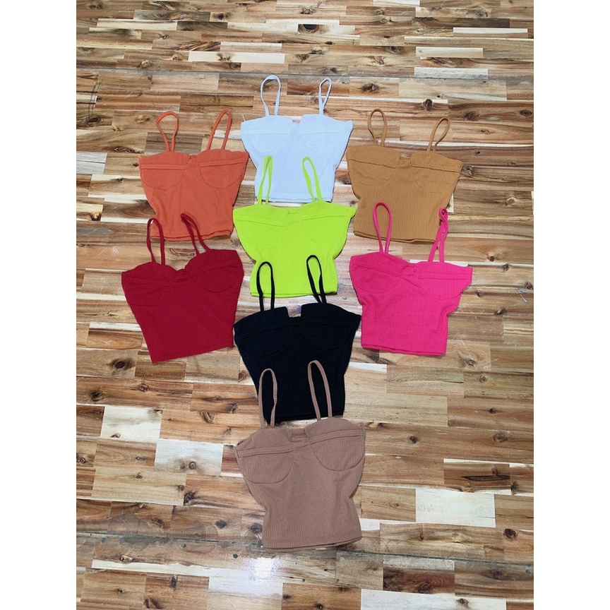 Áo kiểu 2 dây croptop viền gân ngực khoét U nhẹ cực xinh , chất thun gân mềm mịn