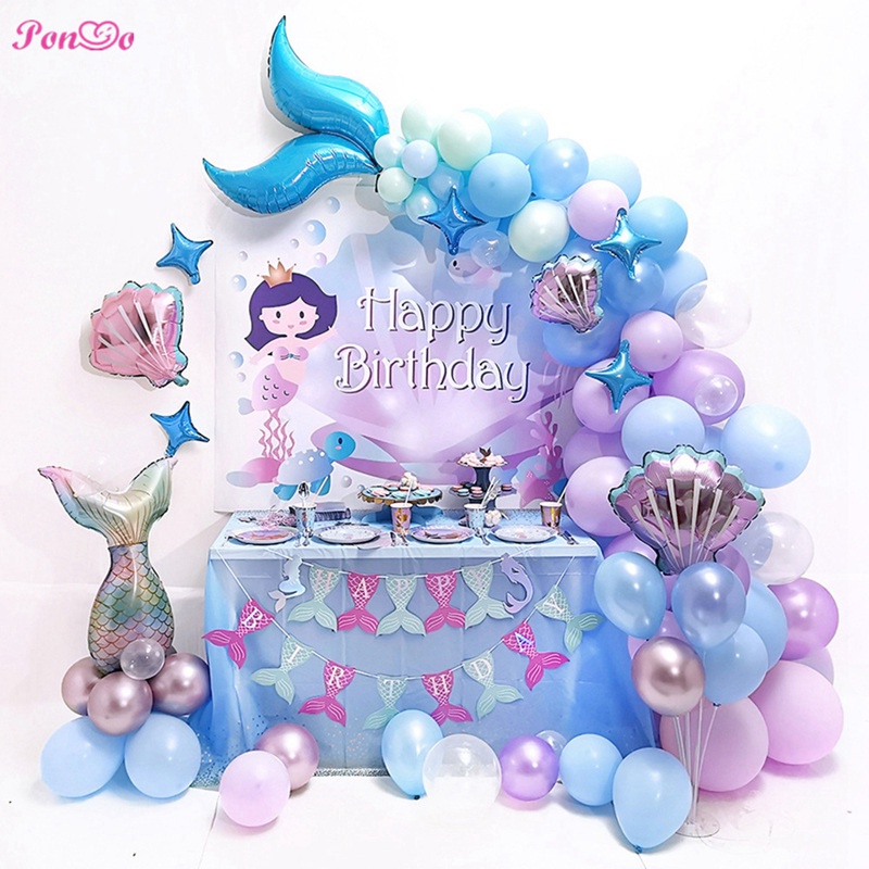 Set 87 Bong Bóng Nàng Tiên Cá Trang Trí Tiệc Sinh Nhật