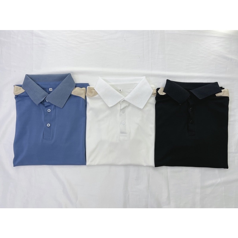 BÁN SỈ ÁO POLO CỔ BẺ PHỐI VAI MÀU BE CHO NAM - Màu xanh đen trắng | BigBuy360 - bigbuy360.vn