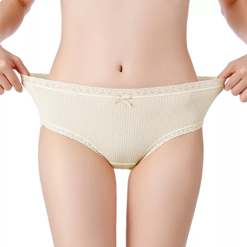 Quần Lót Cotton Nữ kháng khuẩn gân tăm viền ren đính nơ nhỏ nữ tính sexy mã 1741