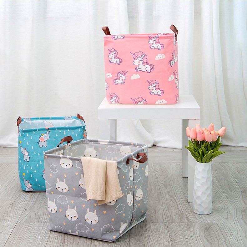 Giỏ đựng đồ giặt SUPO DEPOT bằng vải dáng vuông cỡ lớn 35l chống thấm nước họa tiết hoạt hình