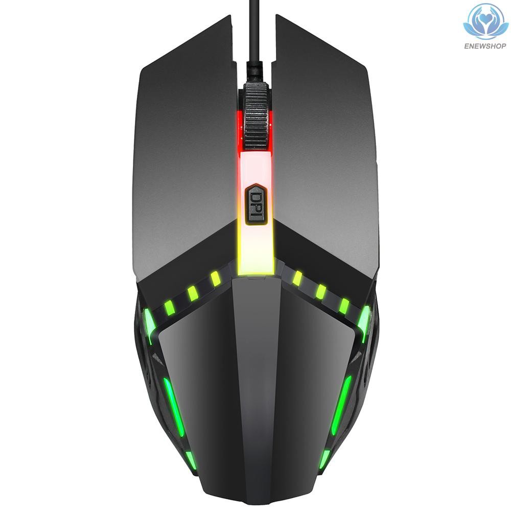 【enew】HXSJ S200 Ergonomic Wired Office Mouse Colorful Breathing Light Gaming Mouse with Adjustable DPI for PC Notebook Laptop