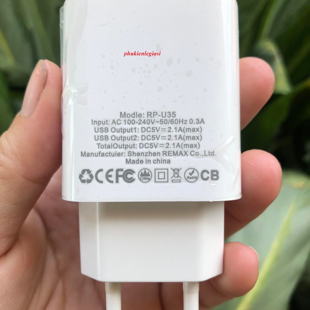 Cốc sạc 2 cổng usb Remax U35 2 USB công suất 2.1A