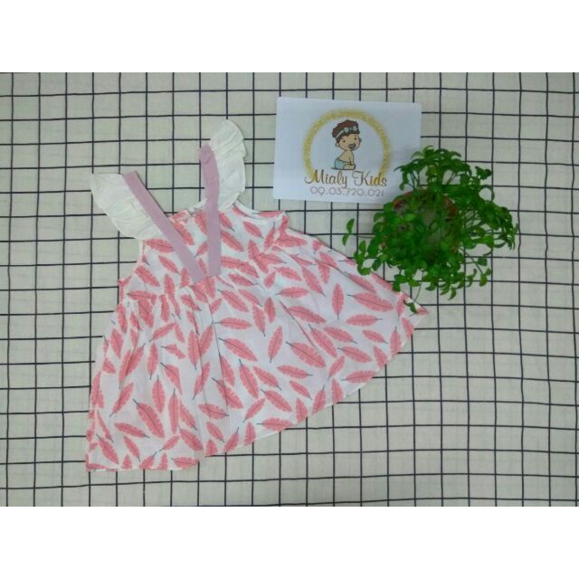 Đầm tay cánh tiên dáng phồng họa tiết chiếc lá Mialy Kids cho bé gái (8-15kg) chất kate mềm cùng màu sắc ngọt ngào cho b