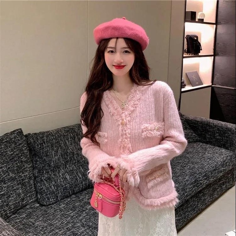 Áo Khoác Cardigan Cổ Chữ V Thời Trang Mùa Xuân Pháp Cho Nữ