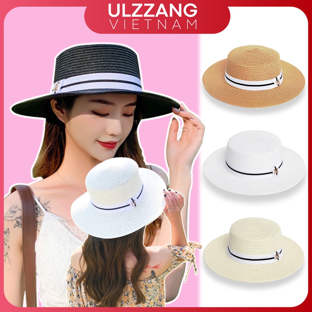 Mũ cói đi biển nữ vành rộng chống nắng, nón cói nơ xinh thời trang Hàn Quốc rẻ đẹp_MC3