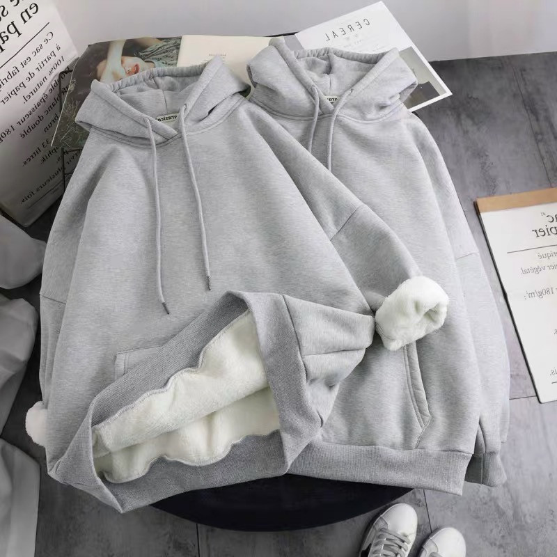 Áo Hoodies Tay Dài Màu Trơn Phong Cách Hàn Quốc Xinh Xắn Năng Động