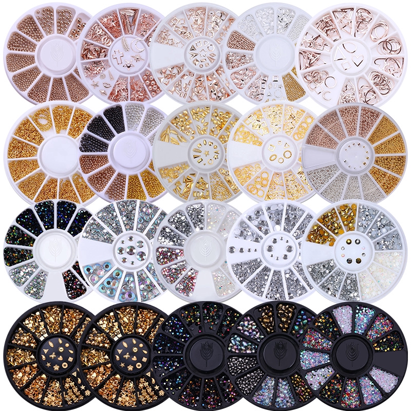 15 Style Mixed-size Round Flat Bottom Nail Rhinestones/  Multi Shapes Glitter Rhinestones Crystal/ DIY Art Decorations Manicure Tools