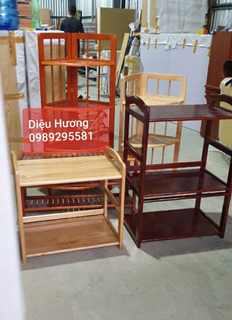 Kệ lò vi sóng 4 tầng bằng gỗ cao su tự nhiên