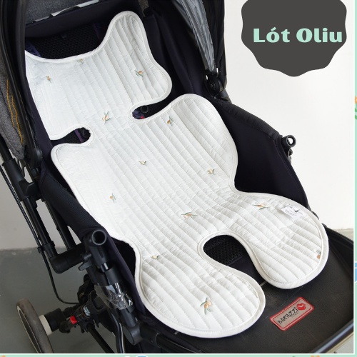 Miếng Lót Xe Đẩy Hoạ Tiết Gấu Thêu Chất Cotton Mềm Cho Bé