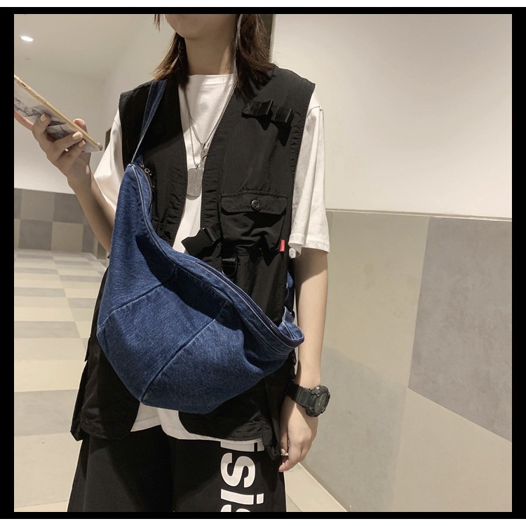 Túi tote bánh bao đeo chéo vải denim phong cách thiết kế retro mới nhất rẻ đẹp TX11