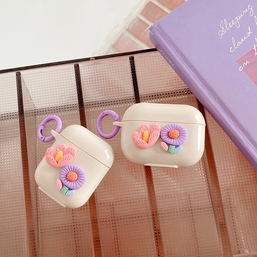 Vỏ Bảo Vệ Hộp Sạc Tai nghe không dây Airpods 1/2/3/pro Hình Hoa Đào 3D