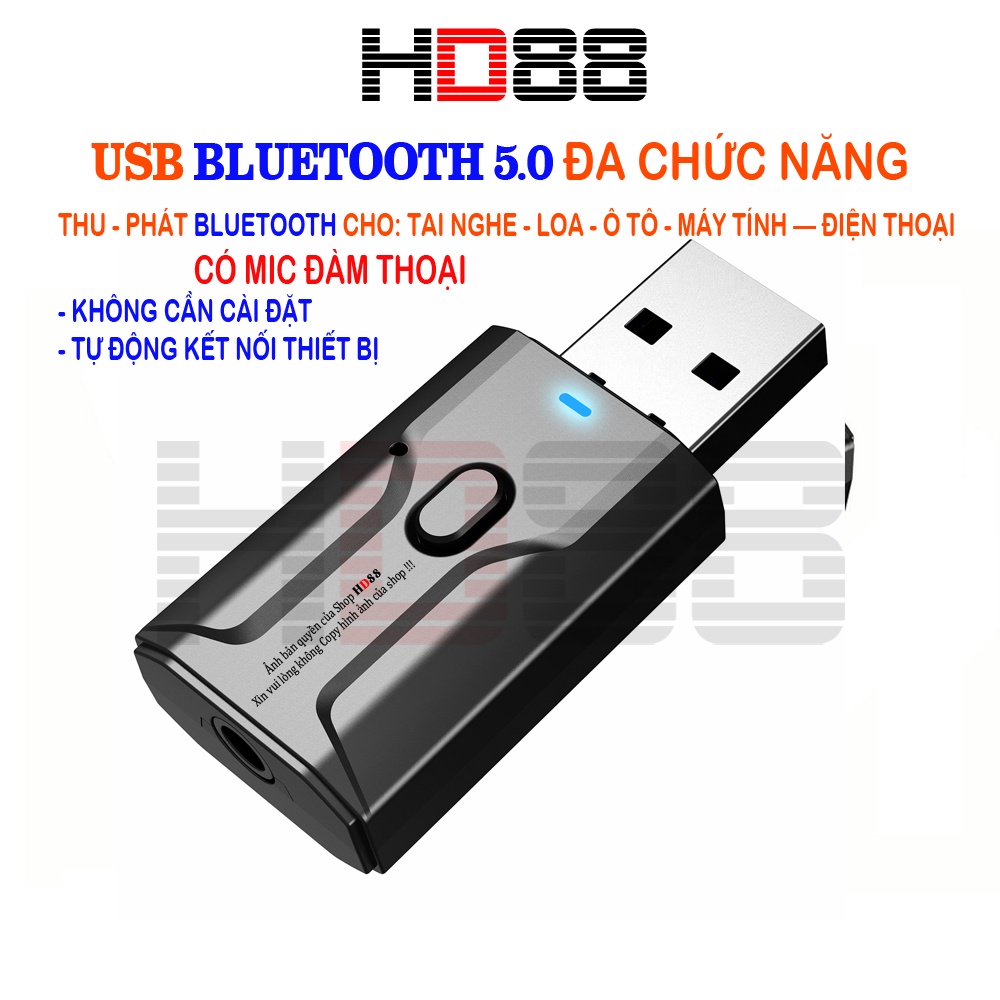 USB Bluetooth 5.0 Đa chức năng thu-phát âm thanh Aux Rca cổng cắm Usb 3.5mm cho PC-laptop-TV-Xe Hơi,loa thường=&gt; có BLT
