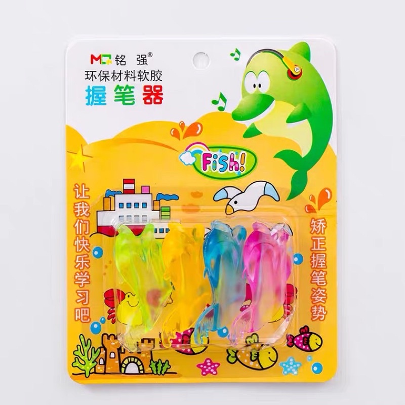 Vỉ 4 đệm gắn vào bút để tập viết cho bé hình cá heo