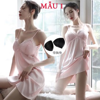 Váy Ngủ Lụa (Kèm Mút Ngực) Vải Satin Lụa Dáng Siêu Xinh Bao Mát Bao Đẹp