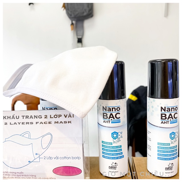<Combo> Một Khẩu Trang Vải Ngừa khuẩn bệnh viện 115+ một chai xịt nano bạc diệt khuẩn
