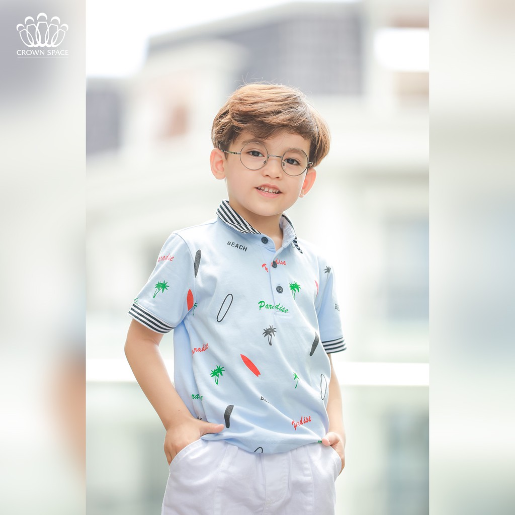 Áo Polo Bé Trai Chính Hãng Crown  Space Fashion CKBS2111105 TShirt Vải Cotton Thoáng Mát Từ Size 1-8