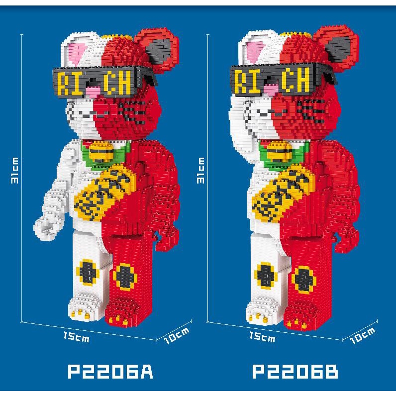 Bộ đồ chơi lắp ghép gấu BearBrick Robot và BearBrick Rick may mắn cao 31cm hãng YKO