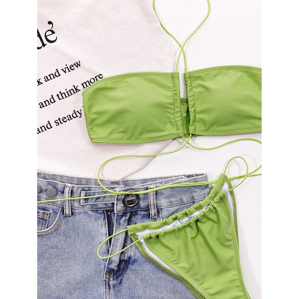 [BKN1306] <ÂU> SET BIKINI XANH CỐM ĐAN DÂY EO | BigBuy360 - bigbuy360.vn