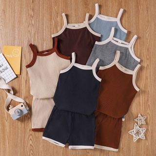 Bộ áo 2 dây + quần đùi vải cotton thời trang mùa hè dành cho bé trai/bé gái