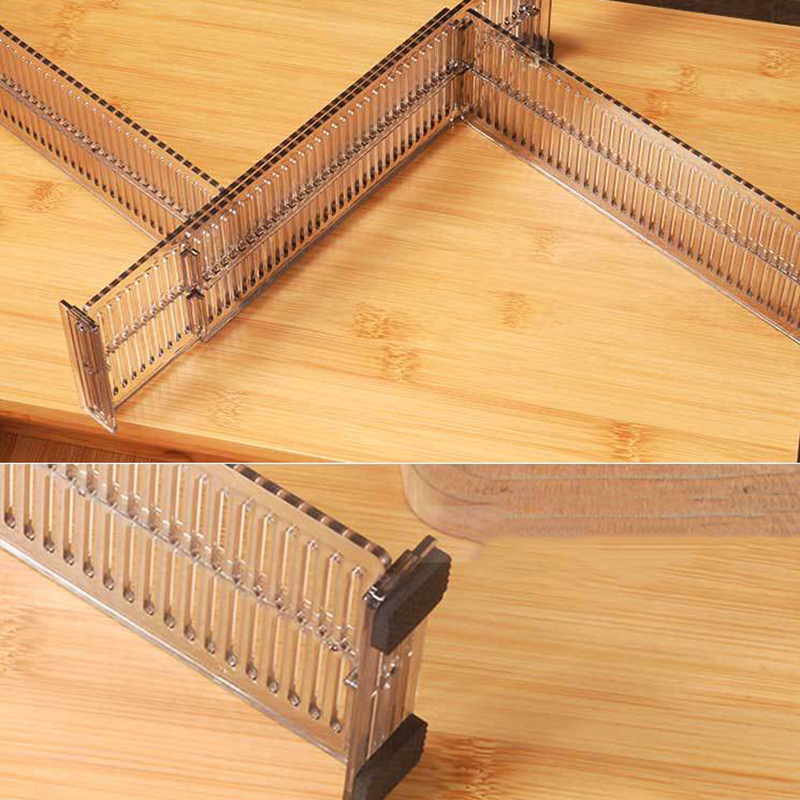 Bộ 2 thanh chia cho ngăn kéo tủ diy dễ điều chỉnh màu đen trong suốt thích hợp cho tủ đựng quần áo