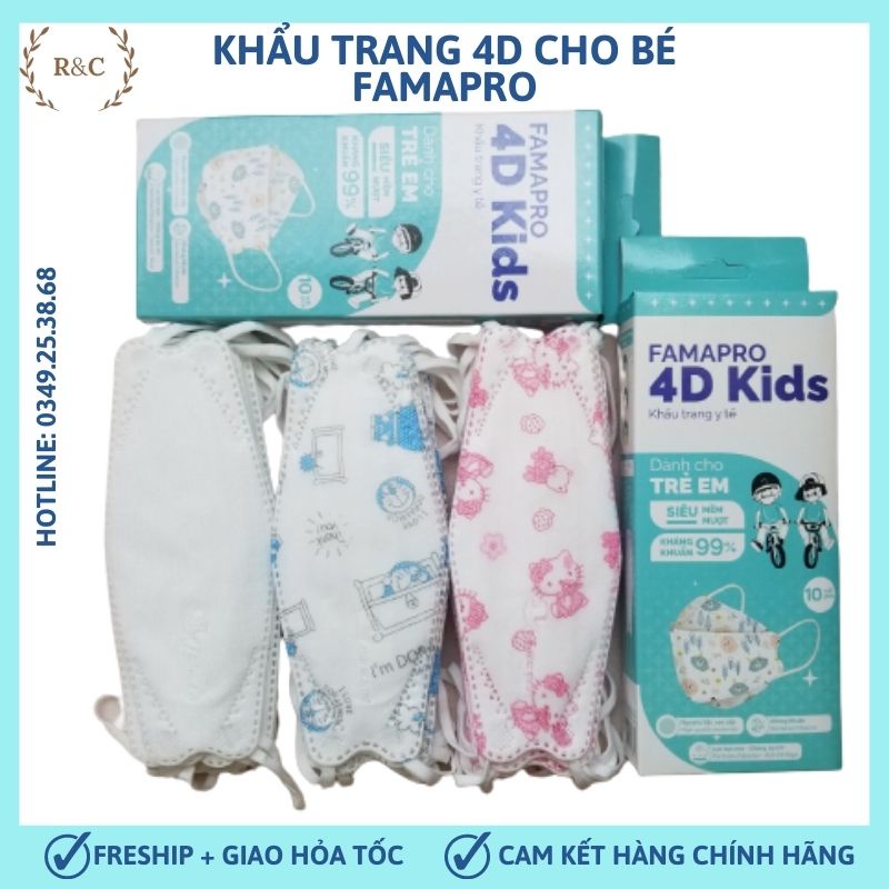 Khẩu Trang KF94 Cho Bé Hiệu Famapro 3 Lớp Cho Trẻ 2 Đến 10 Tuổi Chính Hãng Họa Tiết Dễ Thương Hộp 10 Cái