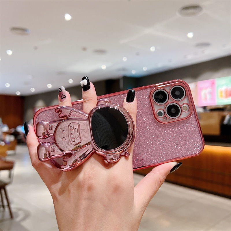Ốp Điện Thoại Dẻo Họa Tiết Phi Hành Gia Kèm Giá Đỡ Linh Hoạt Chống Rơi Cho iPhone 13 12 11 Pro Max XS Max XR X