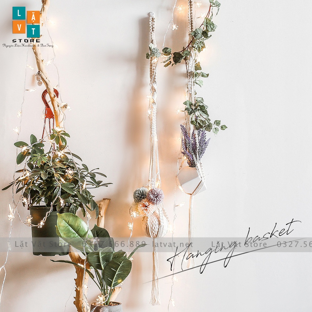 Chậu Hoa dạng treo, túi lưới Macrame dệt tay Monternet handmade  - giỏ treo chậu cây quà tặng, trang trí decor home