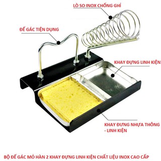 ĐẾ GÁC MỎ HÀN 2 KHAY TẢN NHIỆT ĐỰNG LINH KIỆN INNOX CHỐNG GHỈ - BẢO HÀNH 24 THÁNG