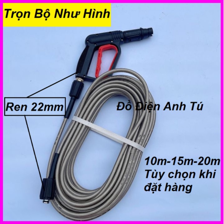 Bộ 10M-15M-20M-30M dây rửa xe và súng xịt - súng rửa xe áp lực cao ren 22mm