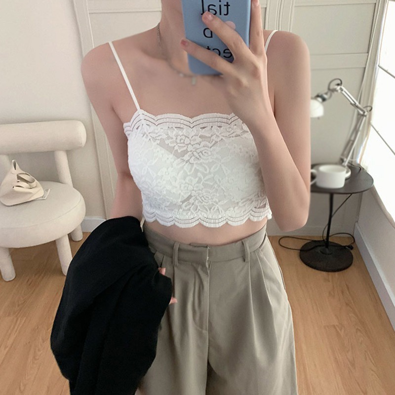 Áo Tank Top Hai Dây Có Mút Đệm Ngực Dáng Ôm Phối Ren Thời Trang Quyến Rũ Cho Nữ