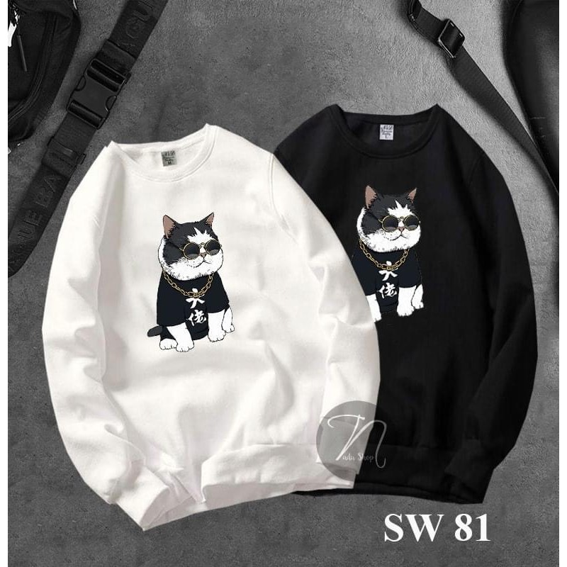 ÁO SWEATER ĐÔI HÌNH MÈO SIÊU NGẦU chất NỈ DA CÁ XỊN ĐẸP. ĐỘC LẠ AOTHUN268 ÁO ĐÔI