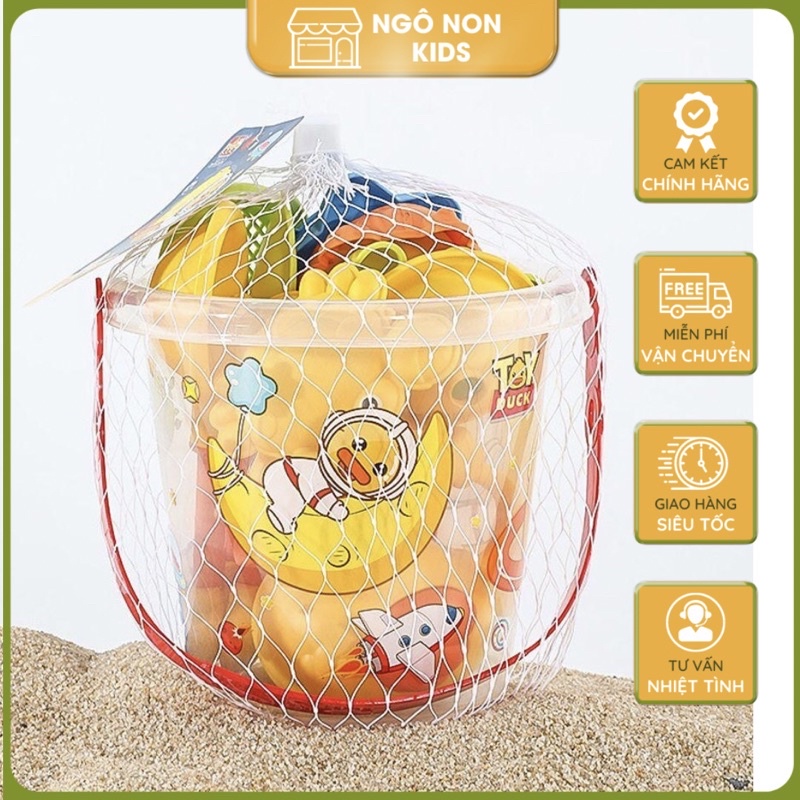 Đồ chơi xúc cát đi biển 14 chi tiết bằng nhựa chịu lực chịu nhiệt. Đồ chơi nước vịt vàng cho bé-NgôNon.Kids